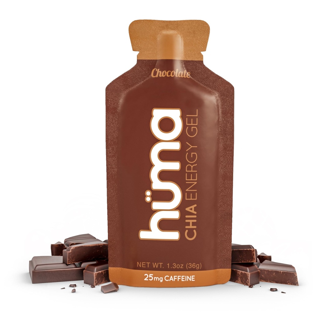 Huma Chia Energy Gel, Čokolada, 12 Gels, 25mg Caffeine - Premier Sports Nutrition za vzdržljivostno vadbo