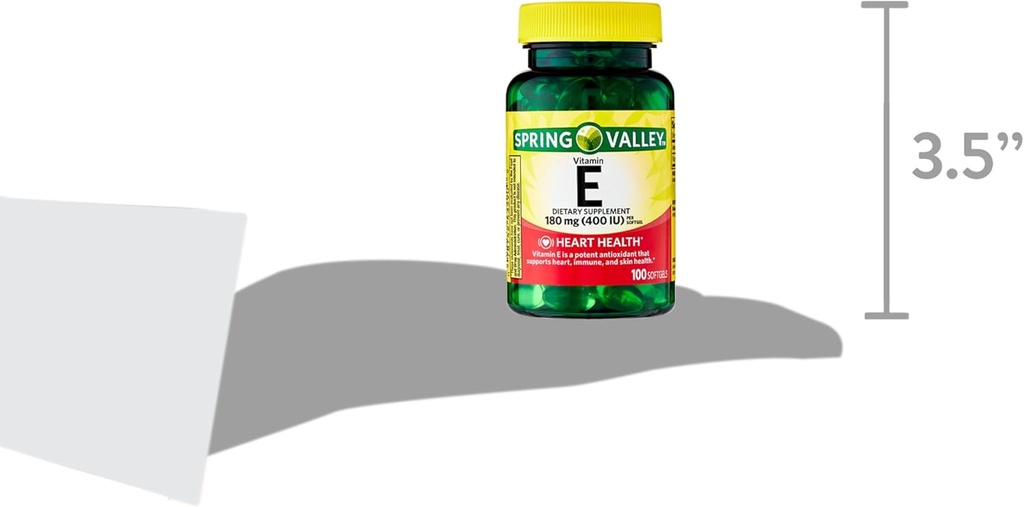 Spring Valley Vitamin E Heart Health Dietary Supplement Softgels, 180 mg (400 IU), 200 Count