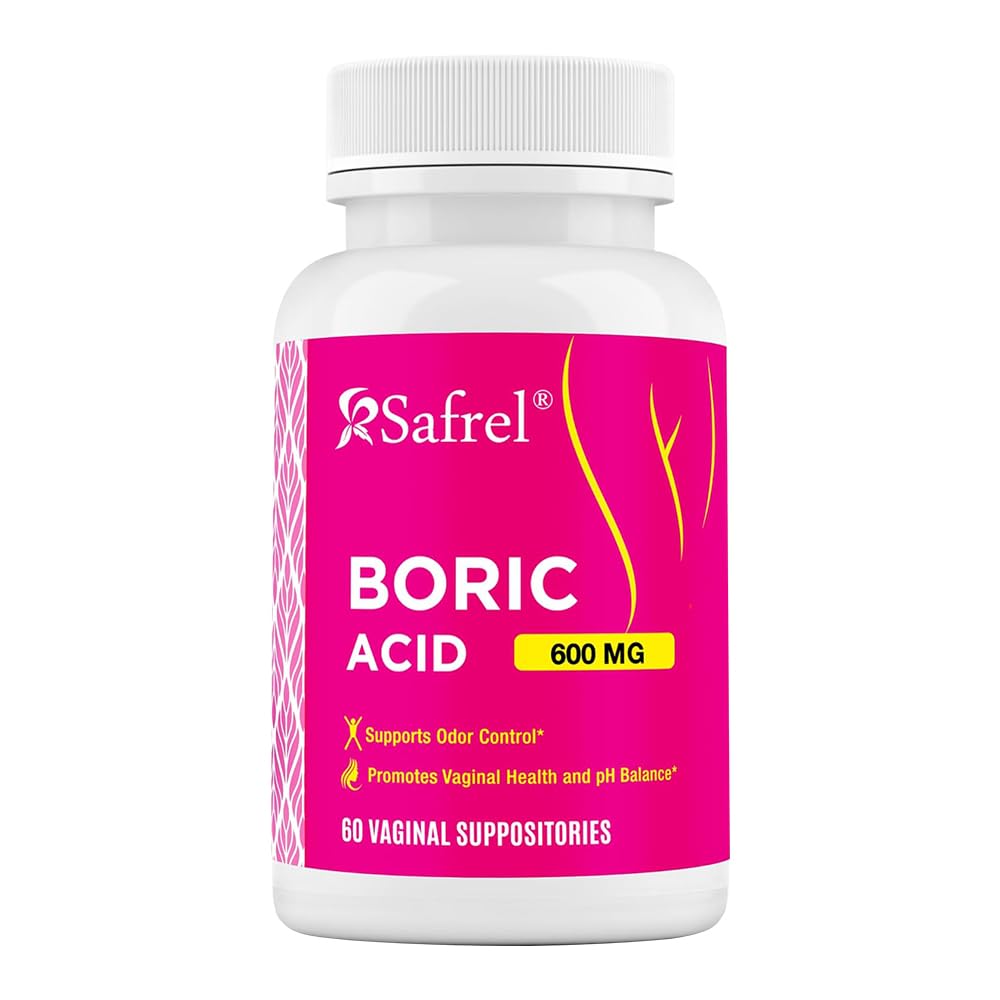 Safrel Boric Acid Vaginal Suppositorys - 60 Count (1-Pack) – 100% Pure USA-Made, Podpira Intimate & Vaginal zdravje, pH ravnovesje, Odor Control - Ženske Wellness Essential