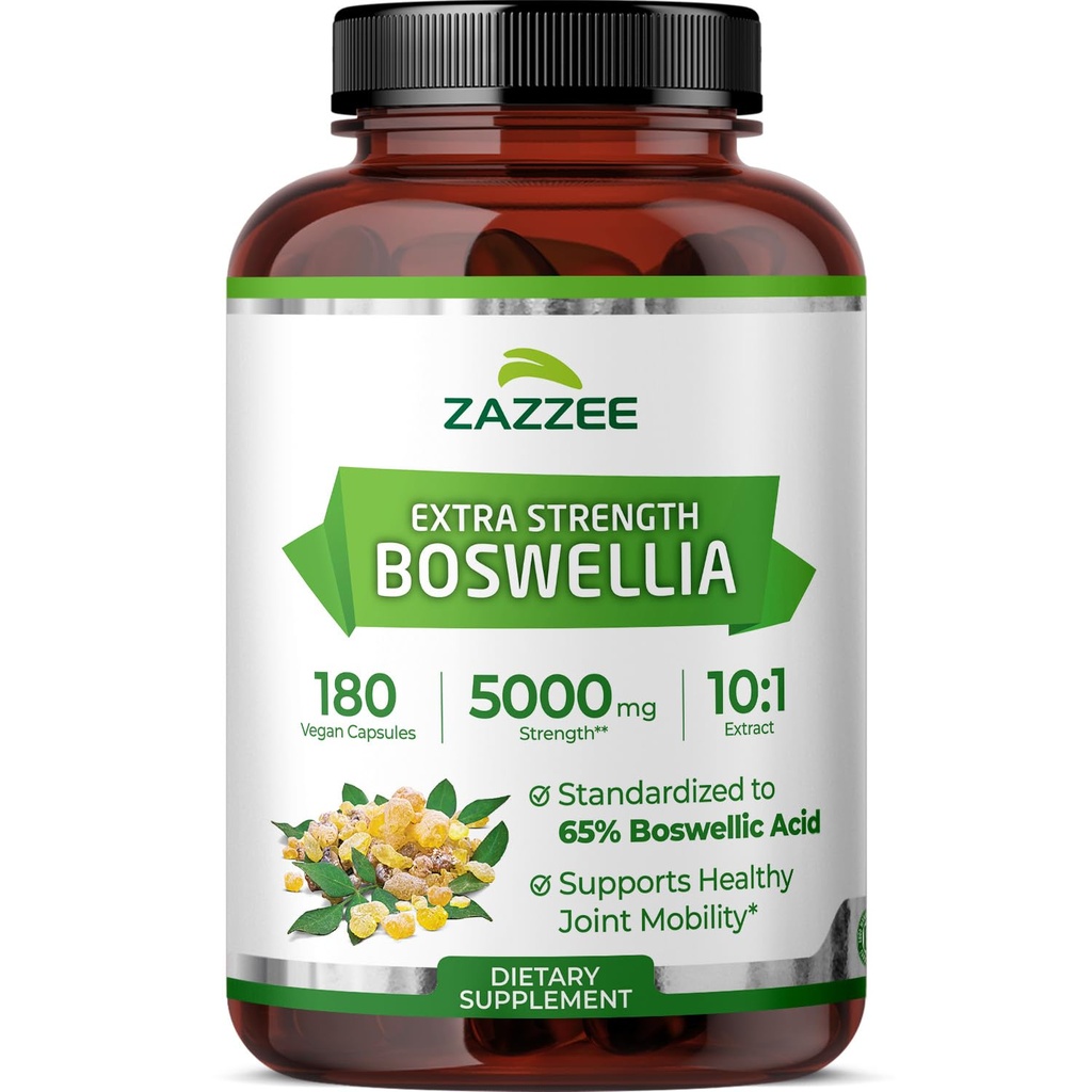 Zazzee Extra Strength Boswellia 10:1 Extract, 65% boswellinska kislina, 180 Veganske kapsule, 6 mesecev dobave, Boswellia Serrata, Joint Comfort, Mobility & Fleksibility Support, Non-GMO, Made in the USA