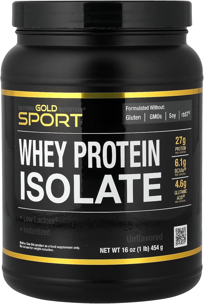 California Gold Nutrition Sport, sirotkin izolat, brez arome, 1 lb (454 g)