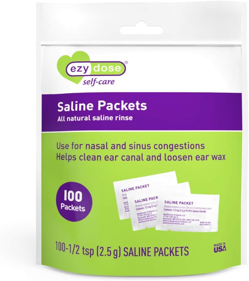 EZY DOSE Saline Nasal Rinse Packets, individualno zaviti Sinus Refill Packets, Nasal Relief, 100 Count, Made in the ZDA