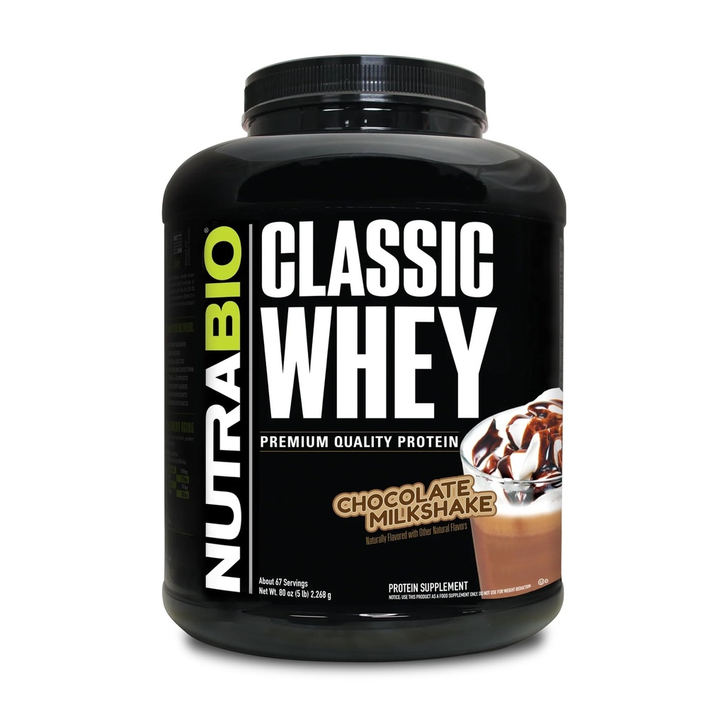 NutraBio Classic Whey Protein Powder- Full-Spectrum Amino Acid Profil - Brez polnil, umetne barve, konzervansi - Nizki glikemični indeks - Čokolada Milkshake, 5 funtov