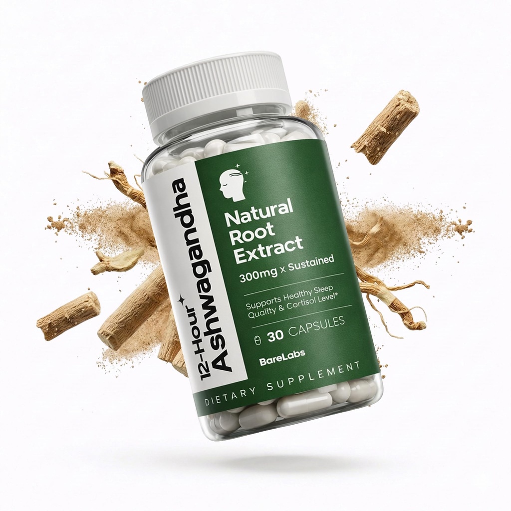 Ashwagandha 300mg + 12 Hour Time Release Root Extract (Prolanza®) + Stres, Sleep & Energy Support Supplement for Men & Women - 30 Day Supply