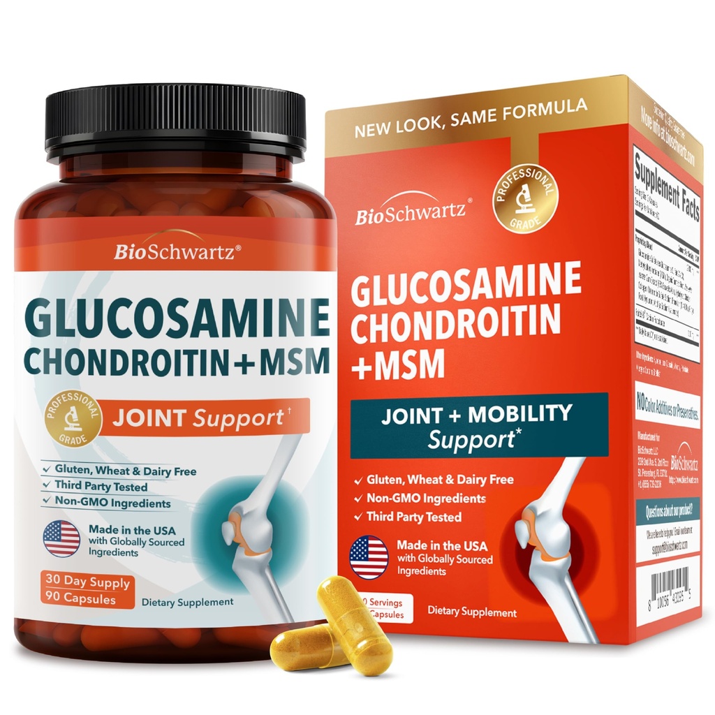 Glukozamin Chondroitin MSM dodatek za skupno podporo - Kolagen peptidi, Kurkuma in ingver, hialuronska kislina, glukozamin Chondroitin Sulfat za skupno udobje - Gluten prost, ne GSO, 90 kapsul