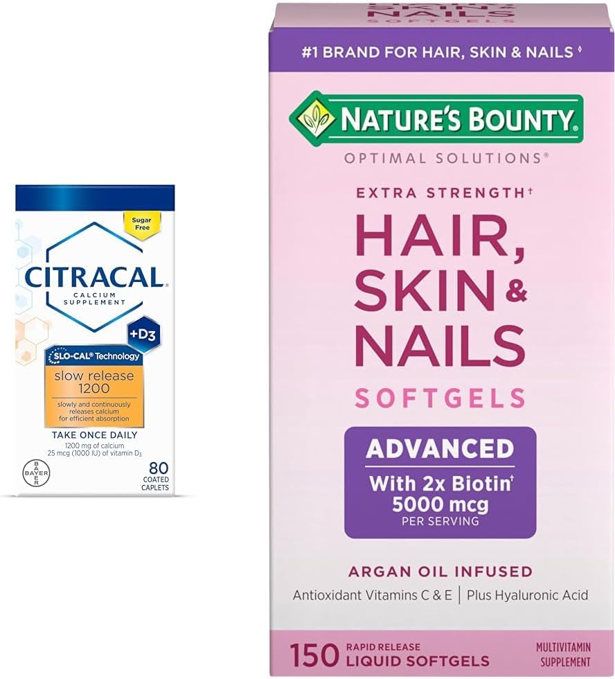 CITRACAL release 1200, 1200 mg kalcijev citrat in kalcijev karbonat mešanica & naravni Bounty Napredni lasje, kože in nohti