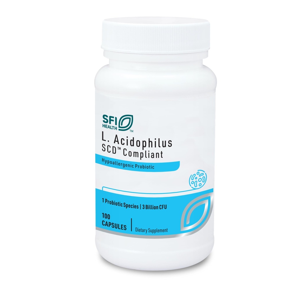 Klaire Labs SFI Health L. Acidophilus - 3 milijarda CFU Lactobacillus Probiotic, Pure SCD Skladna formula za moške in ženske, hipoalergenik in nemarin (100 kapsul)