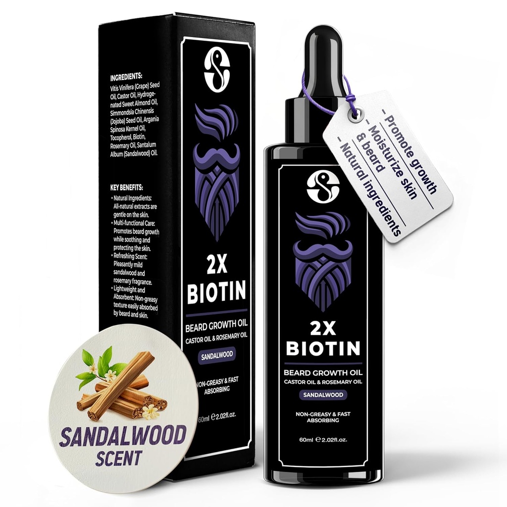 Koncentracija biotina Destickener & Mehčalo - 2oz s ricinusovim oljem, Rosemary Oil, in vitamini - Sandalwood Vonj za moške