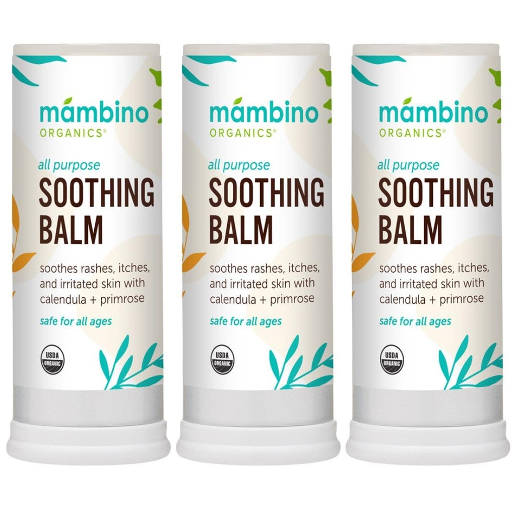 All Purpose Soothing Balm – Organic, Egyptian Calendula & Evening Primrose – Itch Relief for Bug Bites, Diaper Rash, Irritated Skin, Baby Balm Stick – Cruelty-Free by Mambino Organics, 3-Pack