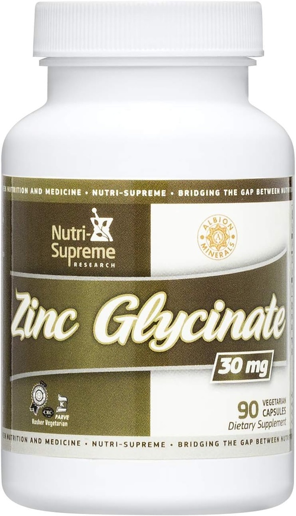 Nutrisupreme Cinkov glicinat 30 mg - 90 vegetarijanskih kapsul - preizkušene za optimalno absorpcijo in moč - pomaga pri podpiranju imunskega in presnovnega zdravja - prehranski dodatki