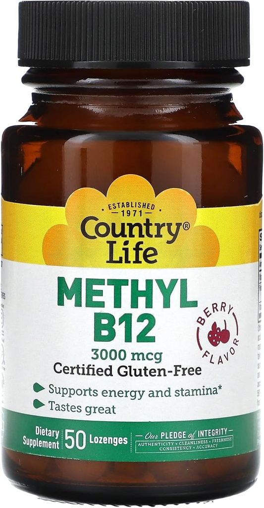Country Life - Superior B-12, Berry Flavored, 3000 mcg - 50 Podjezičnih Lozenges