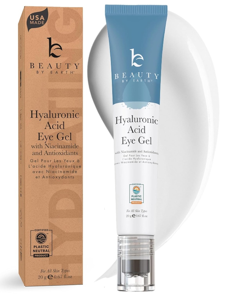 Beauty by Earth Under Eye Cream - Cooling Anti-Aging Hyaluronic Acid Eye Gel za temne kroge, Puffiness in gube
