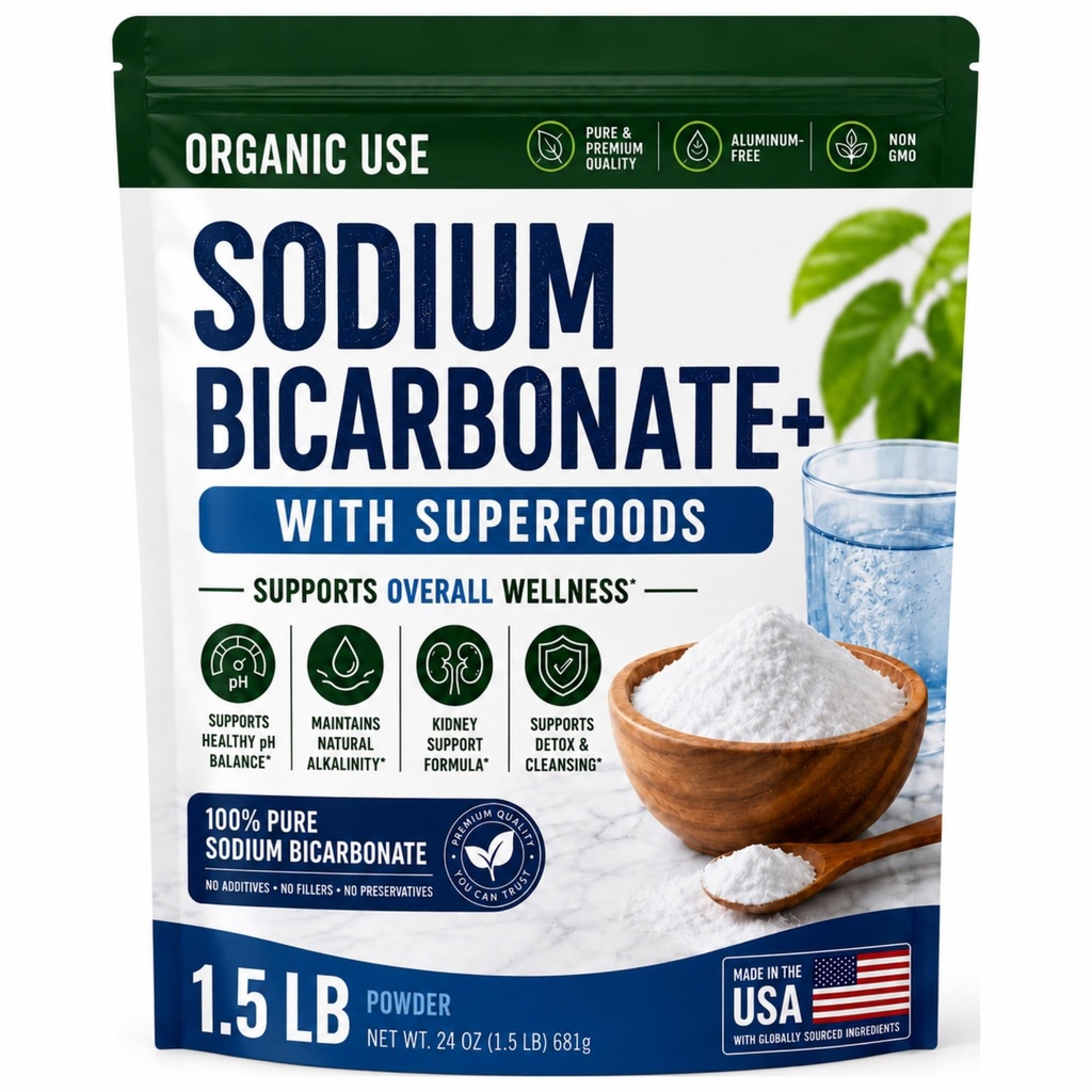 Ekološka uporaba Natrijev bikarbonat Alkalni dodatek za alkalnost. Podpora Nevtralizator ledvične in želodčne kisline w/alkaline Superfoods. Natrijev bikarbonat v prahu ledvice Imunska podpora Antacid Sport 1.5LB