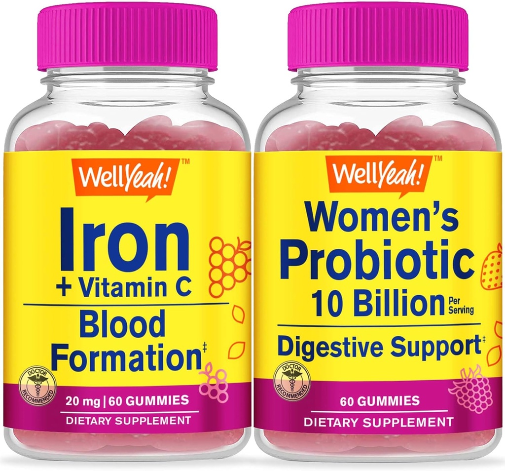 NoYeahe Iron+Vitamin C + probiotiki Ženske 10B CFU, Gummies Bundle - odlično degustacijo, Vitamin dopolnilo, Gluten brezplačno, GSO brezplačno, žvečljivi Gummy