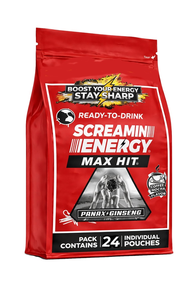 Screamin Energy Max Hit - Energy Shots Dodatna moč z Ginseng & Caffeine - 100% B-1, B-2, B-3, B-6, B-7 in B12 Coffee Mocha, 24 Štetje