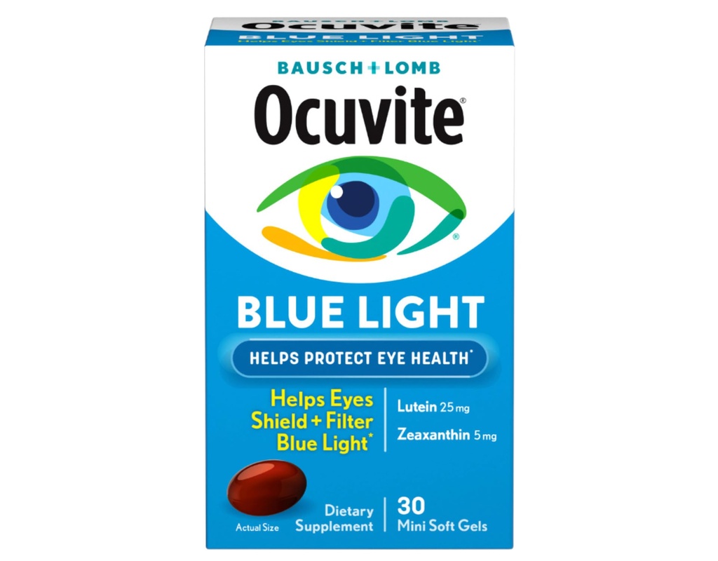 Bausch + Lomb Ocuvite Blue Light Lutein 25mg Lutein & Zeaksantin dodatek, 30 Softgels (Pack z 2)