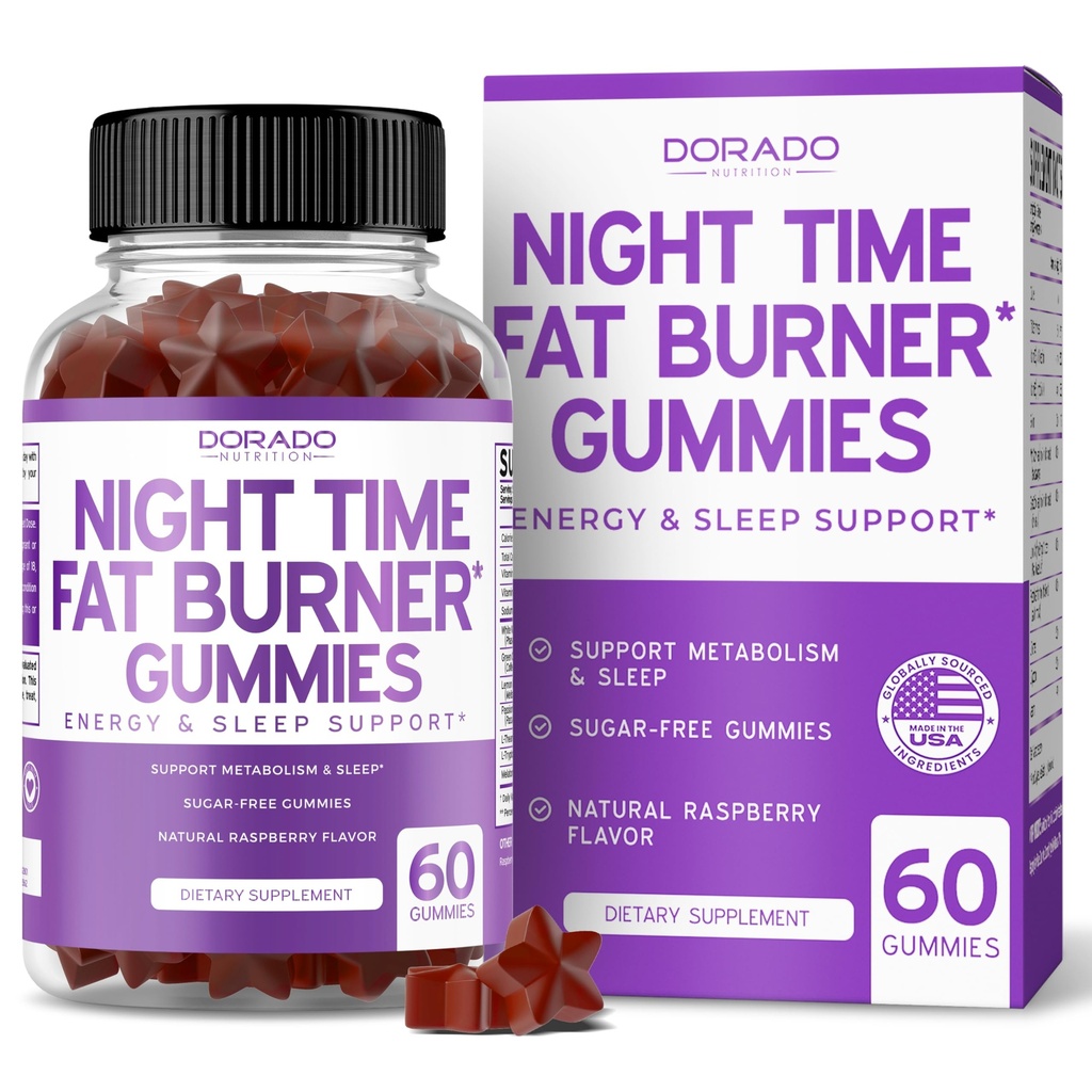 Nočni čas Fat Burner Gumies (60 Count) Hujšanje & Presnova - Sugar-free - Okusna malina Okusno Melatonin dodatek Gumies - Vegan Safe - Tretja stranka Tested - Made in ZDA