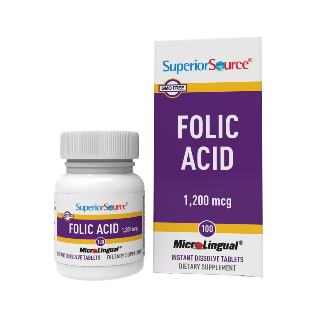Superior izvorna folna kislina 1200 mcg - podpira srce, imunski in živčni sistem - 100 podjezičnih tablet
