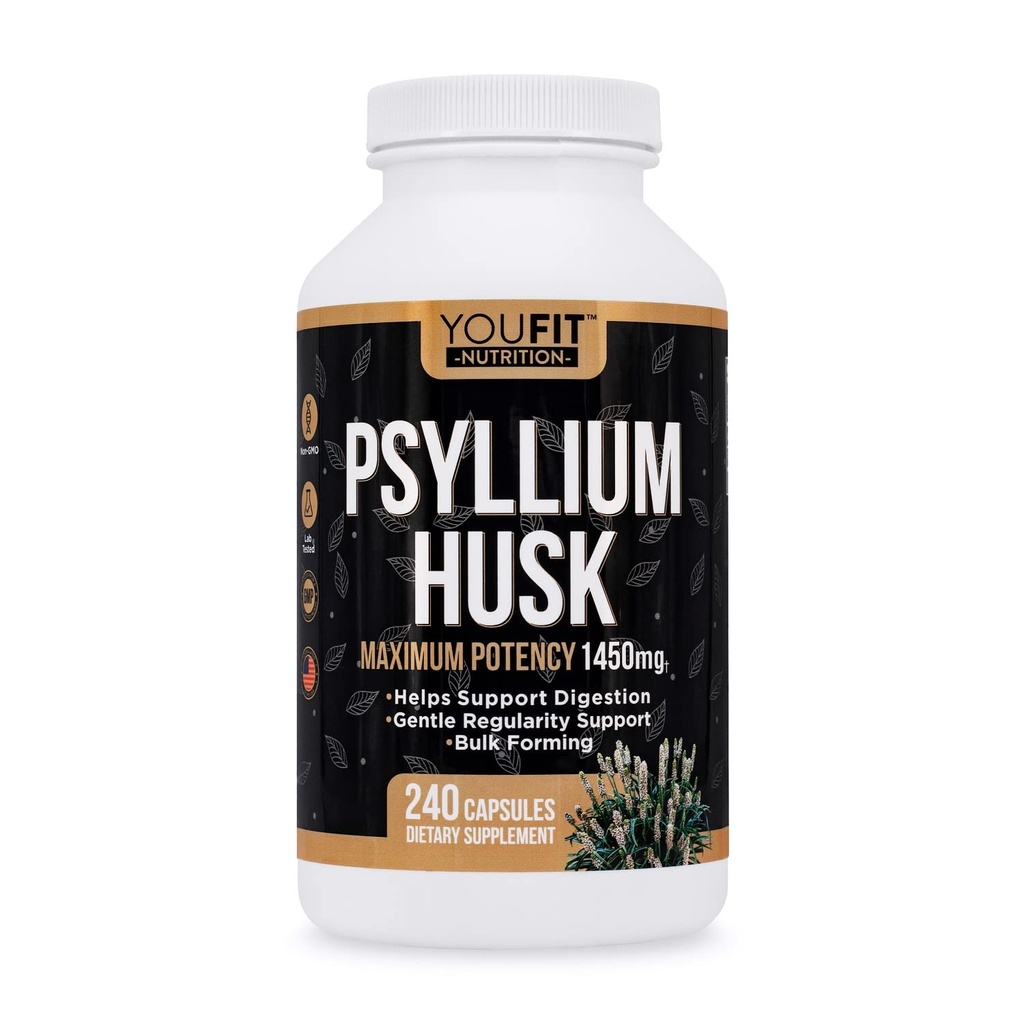 PSYLIUM Husk Kapsule - Premium Psyllium Fiber dodatek - spodbuja črevesno zdravje in regularnost - 100% naravna topen fiber 1450mg na serviranje - 240 kapsul