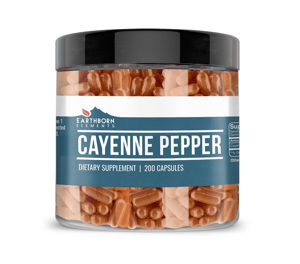 Elementi, rojeni po zemlji Cayenne Pepper 200 kapsul, čisti in nerazredčeni, brez dodatkov