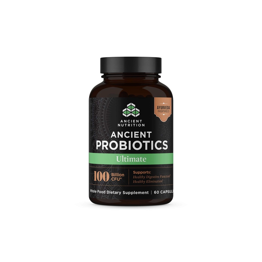 Ancient Nutrition Probiotics, Probiotics Ultimate 100 milijard CFUs*/Serving, Prebavna in Imunska podpora, Gluten brezplačno, Starodavna Superfoods Mešanica, 60 kapsul