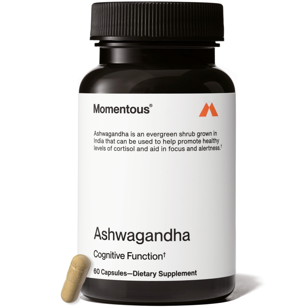 Momentous Ashwagandha Supplement - 300 mg NooGandha Ashwagandha Extract - Kognitivna zmogljivost, Pozornost, & Focus Support - NSF Certified for Sport - Vegan - GSO- & Gluten-free - 60 Servings