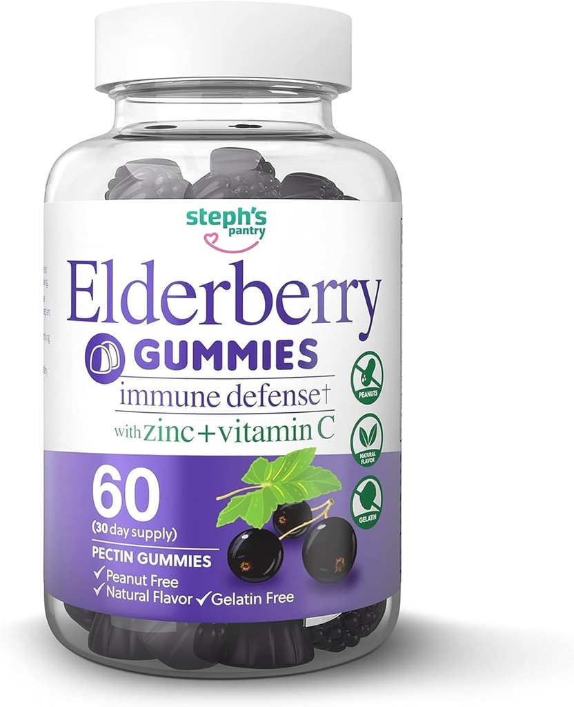 Bezgove jagode z vitaminom C in cinkom - Imunski booster Bezgove jagode Gumiji za odrasle in otroke - Veganske naravne sestavine obramba Multivitamini z antioksidant podporo (60 Gumies)