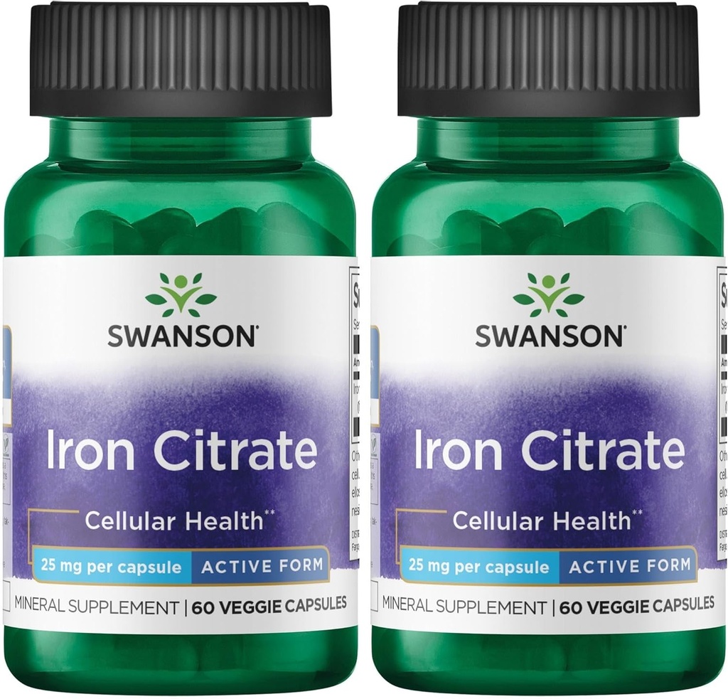 Swanson železov citrat 25 Milligrams 60 Veg kapsule (2 pakiranji)