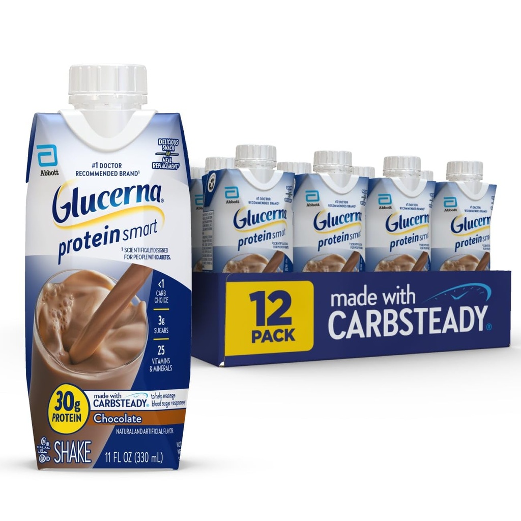 Glucerna Protein Smart Diabetes Care Shake, Chocolate, Diabetic Meal zamenjava za podporo upravljanja sladkorja v krvi, 30g beljakovine, 150 kalorij, Pripravljen za pitje, 11-fl-oz steklenica, 12 pakiranje
