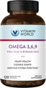 Vitamin World Triple Omega 3-6-9 3000mg z ribami, Flax, Borage & Večer Primrose Oils, Omega-3 Maščobne kisline z EPA & DHA, Podpira srce, Brain & Imune Health, Gluten Free, 120 Softgels