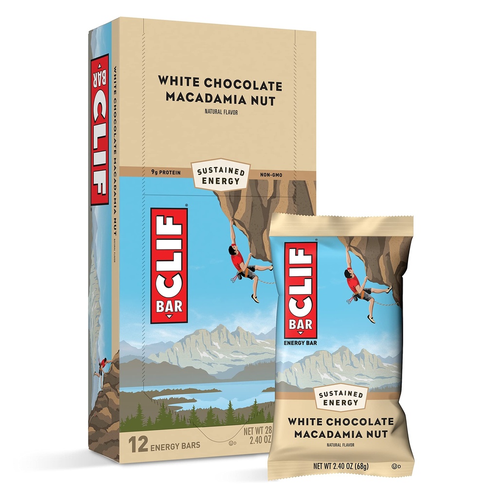 Clif Bars - Energija Bars - Bela čokolada Macadamia Nut Flavor - Izdelano z organskimi oves - Rastlinska hrana - Vegetarian - Kosher (2,4 Ounce Protein Bars, 12 Count) Pakiranje maj Vary
