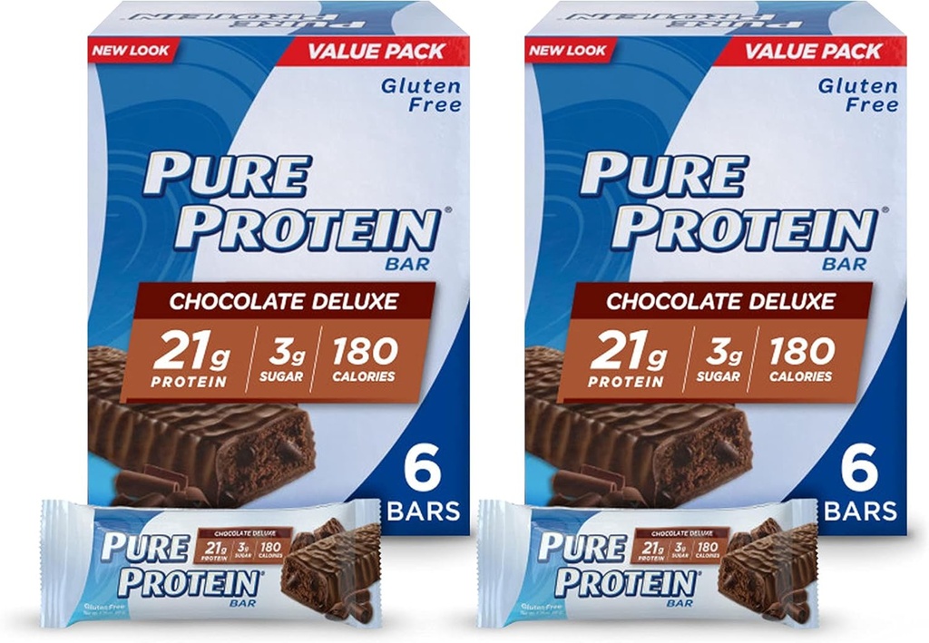 Čiste beljakovinske čokoladice, visoke beljakovine, hranilni prigrizki za podporo energije, nizkega sladkorja, brez glutena, čokolade Deluxe, 6 (paket z 2)