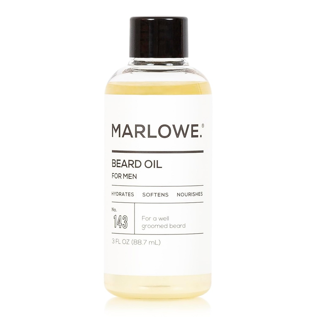 MARLOWE. št. 143 Bradavo olje 3 oz, Kondicioniranje olje za moške, Mehkejši in Fuller Beard Care, 100% Natural Mehčalo s sončnično in žafranike olja, Pogoji in hranila, Fragrance Free