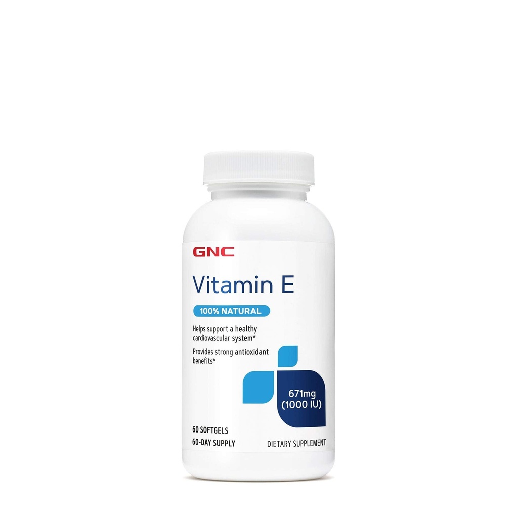 GNC Vitamin E 100% naravna 1000IU - 60 Softgels, 60 Serving