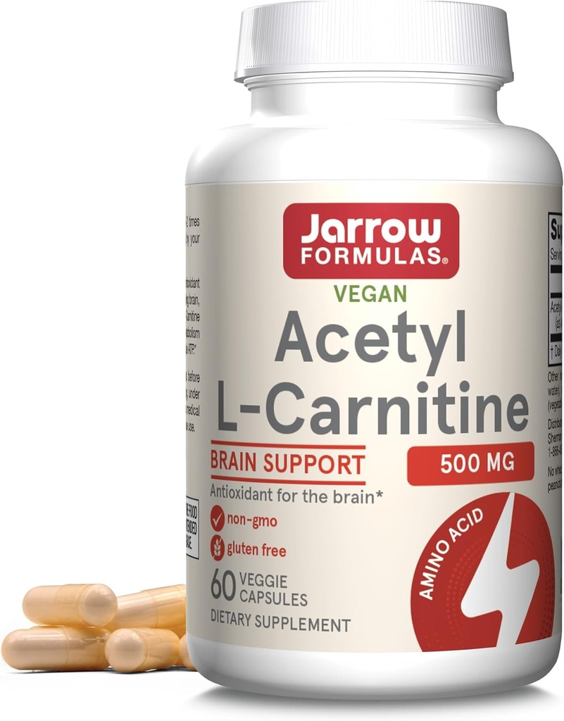 Jarrow Formule Acetil L-karnitin Kapsule - 500 mg - 60 Število - Za zdravje možganov in presnova maščobnih kislin - Zelenjavne Kapsule - Ne-GMO - Gluten Free