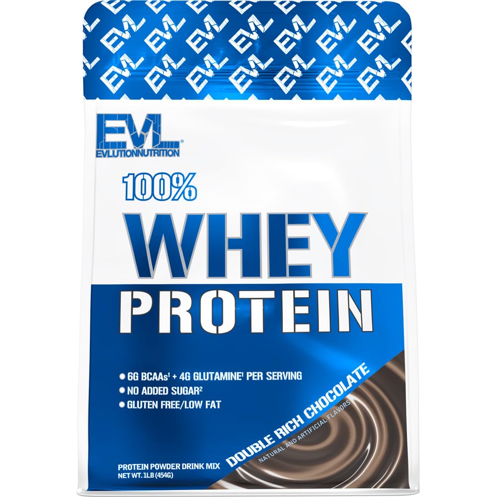 Evalution Nutrition 100% Whey Protein, 25g sirotkinih beljakovin, 6g BCAA, 4g glutamina, brez glutena (1 LB, dvojno bogata čokolada)