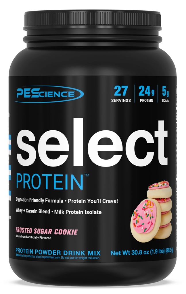 PEScience Select Protein Powder, Whey in Kazein Mešanica, Čisti Protein Powder za ženske in moške, Nizki kalori, Nizki ogljikovi hidrati, Keto prijazno, Gluten brez - Zamrznjen sladkor piškotek - 27 Serving