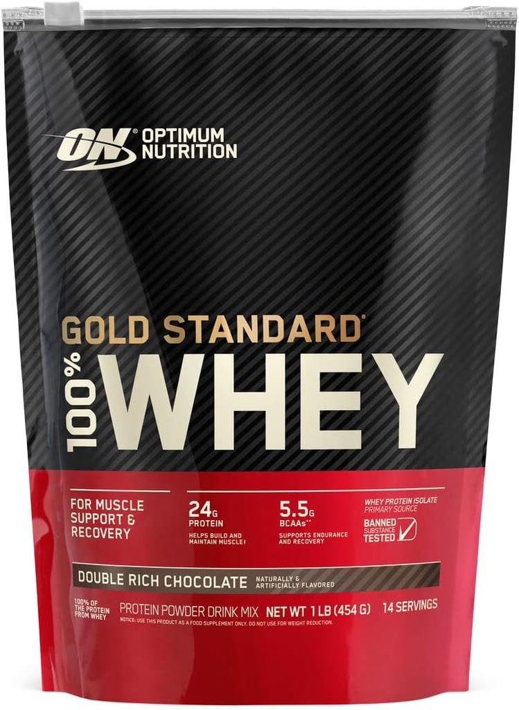 Optimum Nutrition Gold Standard 100% Whey Protein Powder, dvojno bogata čokolada (1 lb.), Paket se lahko razlikuje