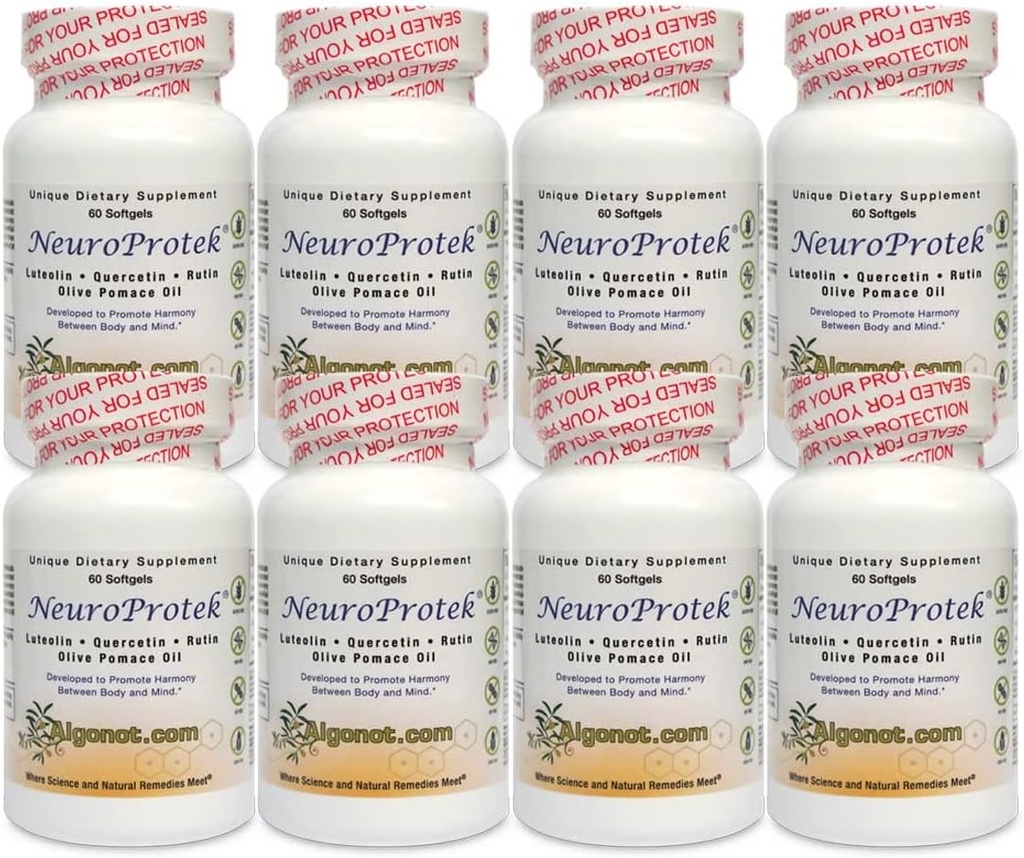 Algonot NeuroProtek 8 Pack: Edini liposomski Luteolin izdelki, ki uporabljajo olje Olive Pomace. Kombinacija Luteolin, Quercetin in Rutin v olje Olive Pomace (Zmanjšana cena paketa)
