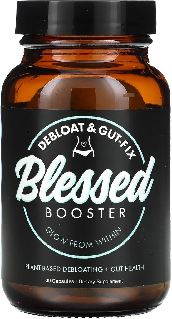 Blessed Booster De-Bloat & Gut Fix - Daily De-Bloat & Gut Zdravje za Belly Bloat Relief in zadrževanje vode, Prebavne encime, rastlinsko, Vegansko-prijateljsko, Gluten-free, Sugar-free (30 kapsul)