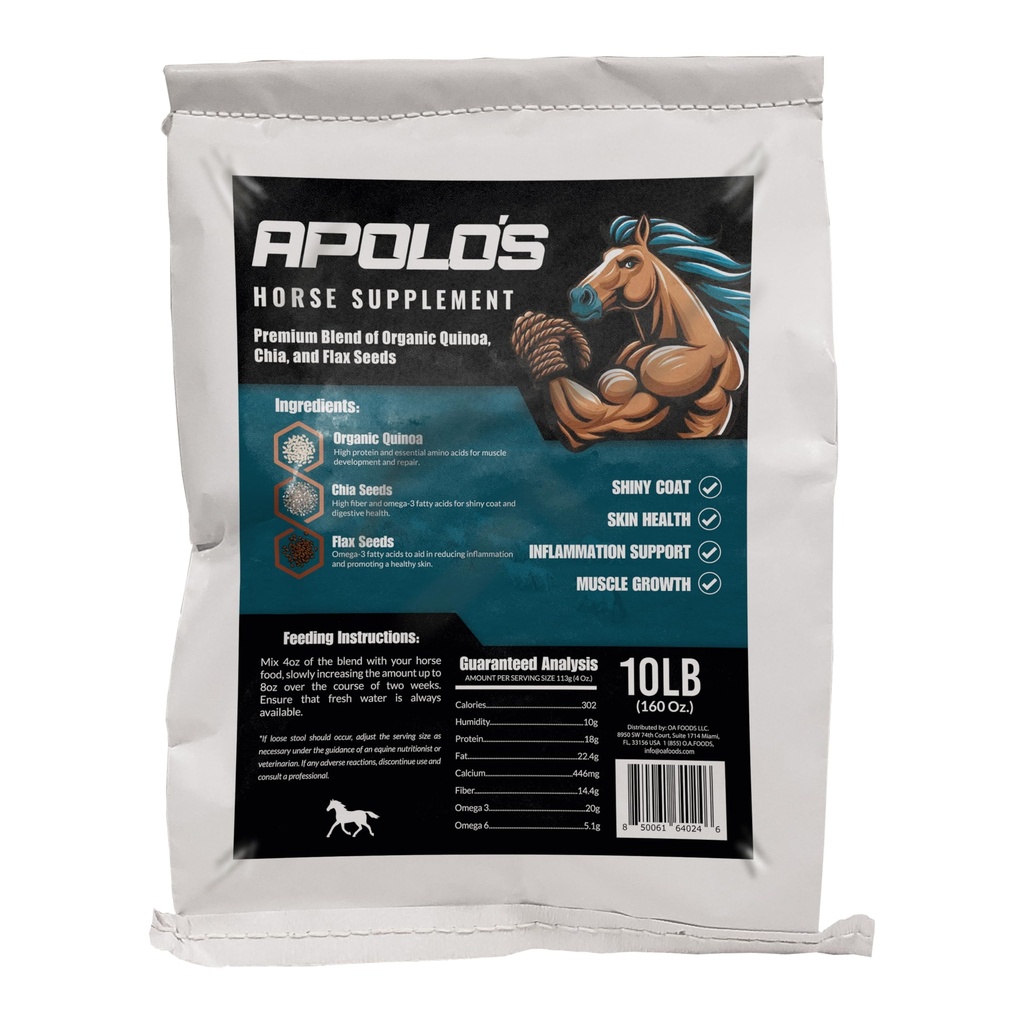 Greenfit APOLO'S 100% Natural Horse Supplement for Daily Feeding – Joint Support, Coat Shine & Strength | Flaxseed, Quinoa, Chia | 10 LB Bag
