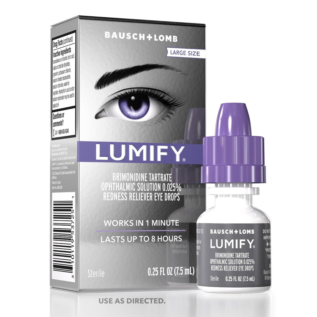 LUMIFY kapljice za oči za rdeče oči, rdečina Reliever za svetlejše oči, deluje v 1 minuti in traja do 8 ur, kapljice za oči, 0,25 Fl Oz (7.5ml)
