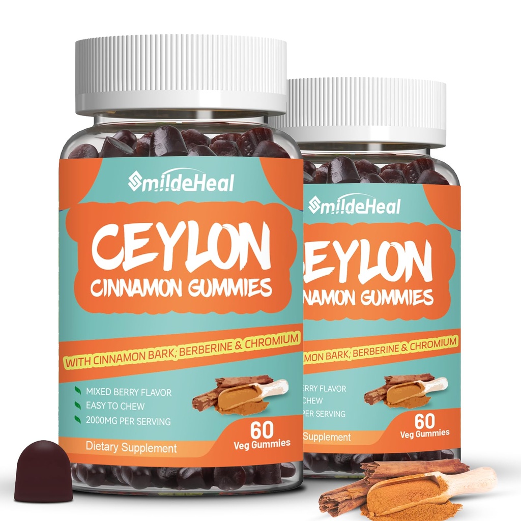 2 paket brez sladkorja Cejlon Cimet Gummies 2000MG, cimet dodatek s krom in cimet Bark, Vegan, Non-GMO, Gluten brezplačno,120 Gummies