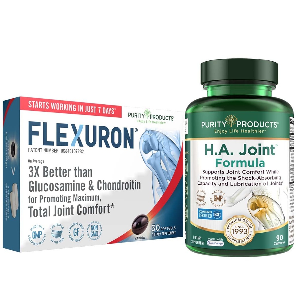 Izdelki čistosti Flexuron Joint Formula + H.A. Skupni Flexuron (Krill Oil, Hyaluronska kislina z nizko molekulsko maso, Astaksantin) - HA Joint (BioCell Collagen, Boswellia Serrata, Quercetin, H.A. + More)
