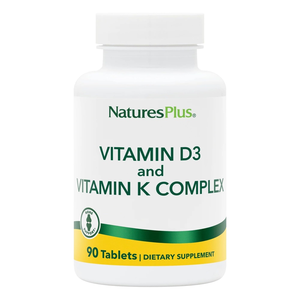 Nature Plus Vitamini D3 & K2-90 Tablete - spodbuja podporo kosti, imunske funkcije, srčno-žilno zdravje in ravnotežje razpoloženja - vegetarijansko, Gluten brezplačno - 90 Serving