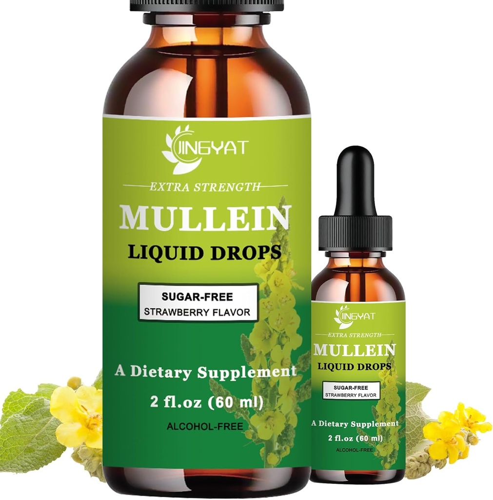 Dodatna moč 2.000mg Mullein kapljice za pljuča, Mullein Leaf Extract dodatek, Alkohol brez, visoka absorpcija, Močne in naravne Vegan Mullein tekoče kapljice za čiščenje pljuč, Imunska podpora
