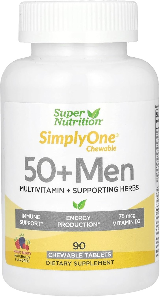 SuperHranilna multivitamin za moške 50+, visoka potenca, žvečljive tablete za en dan/dan, 90 dnevna zaloga Wild Berry 90 število (paket po 1)
