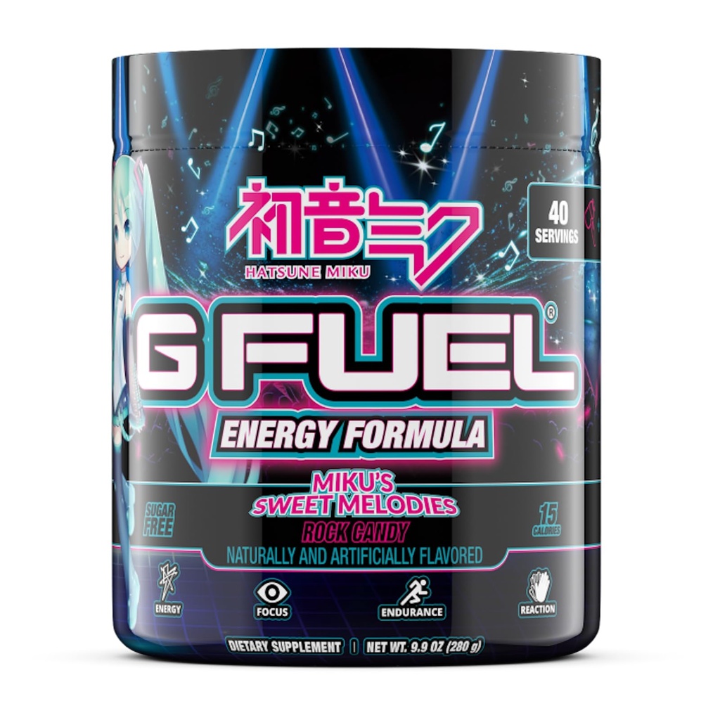 G Gorivo Sweet Melodies Hatsune Miku Energy Drink Powder, Pre Workout Caffeine Mix for Gaming, Sugar Free Focus Amino, Vitamin + Antioksidanti, 9.9oz (Rock Candy, 40 Serving)
