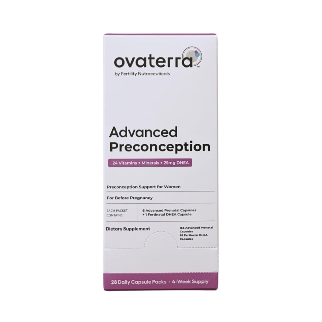 Ovaterra Advanced Preconception Vitamini za ženske z DHEA 25 mg, holin 550 mg, folat (metilfolat) 1,010 mcg, Omega-3 DHA & EPA 196 Kapsule - 28 dnevna oskrba