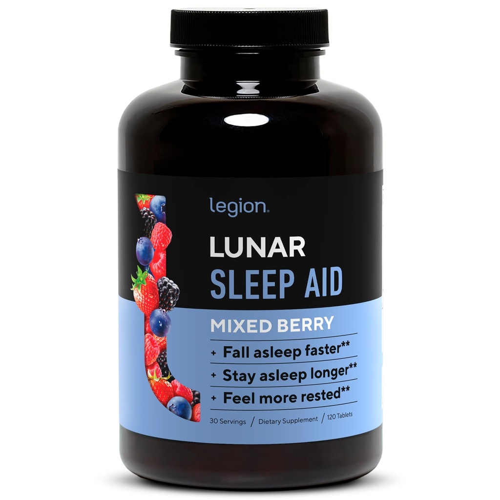 Legion Lunar Naravna pomoč za spanje žvečljive tablete z Melatonin, L-Glycine, 30 Serving